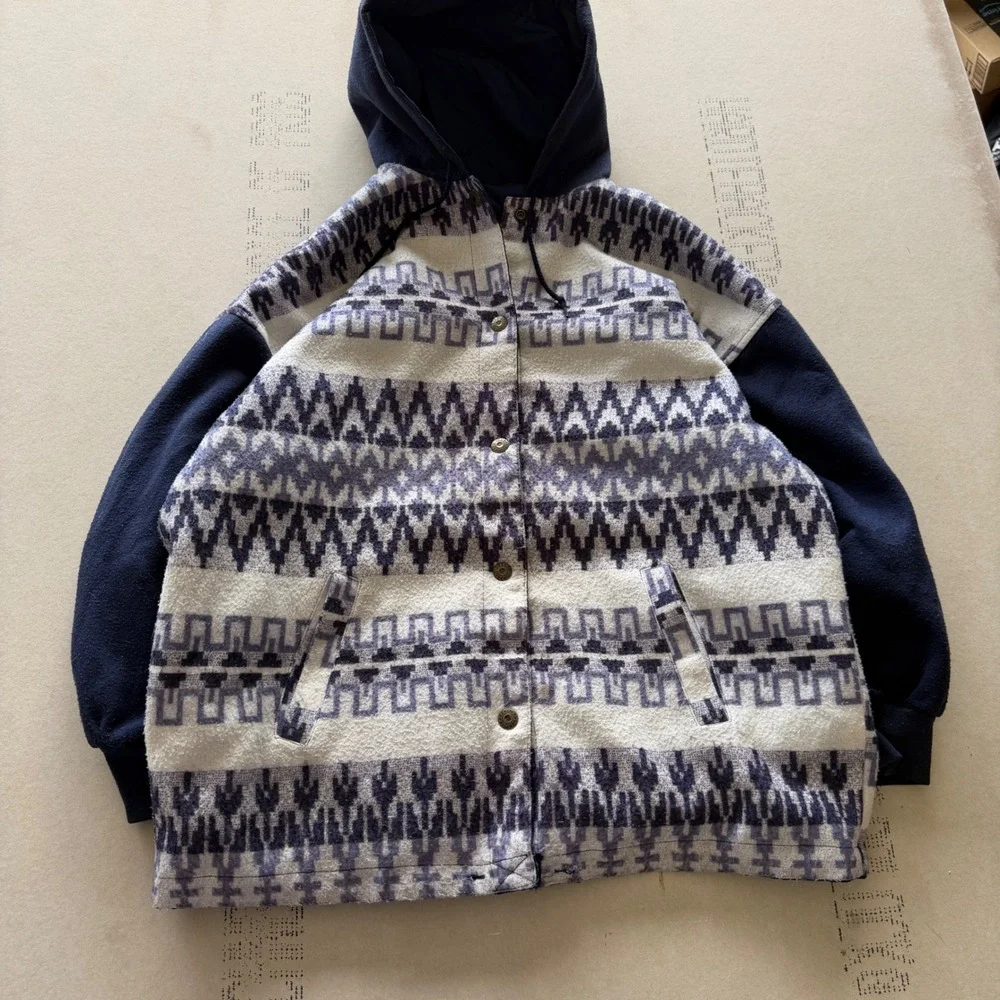 Vintage 80's Reversible Southwestern Fleece Hooded Jacket